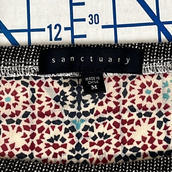 SANCTUARY SHEER SLEEVE MOSAIC PRINT TOP SZ MED SWEATER WAISTBAND CUFFS NECKLINE - Picture 5 of 9